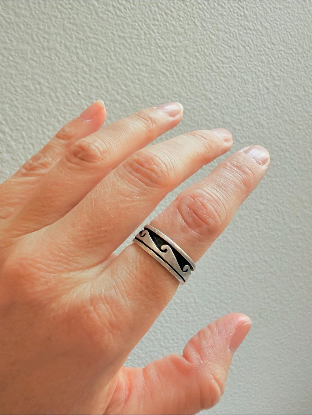 Sterling Silver Black Wave Band Ring - Women's or Men’s Fashion Ring